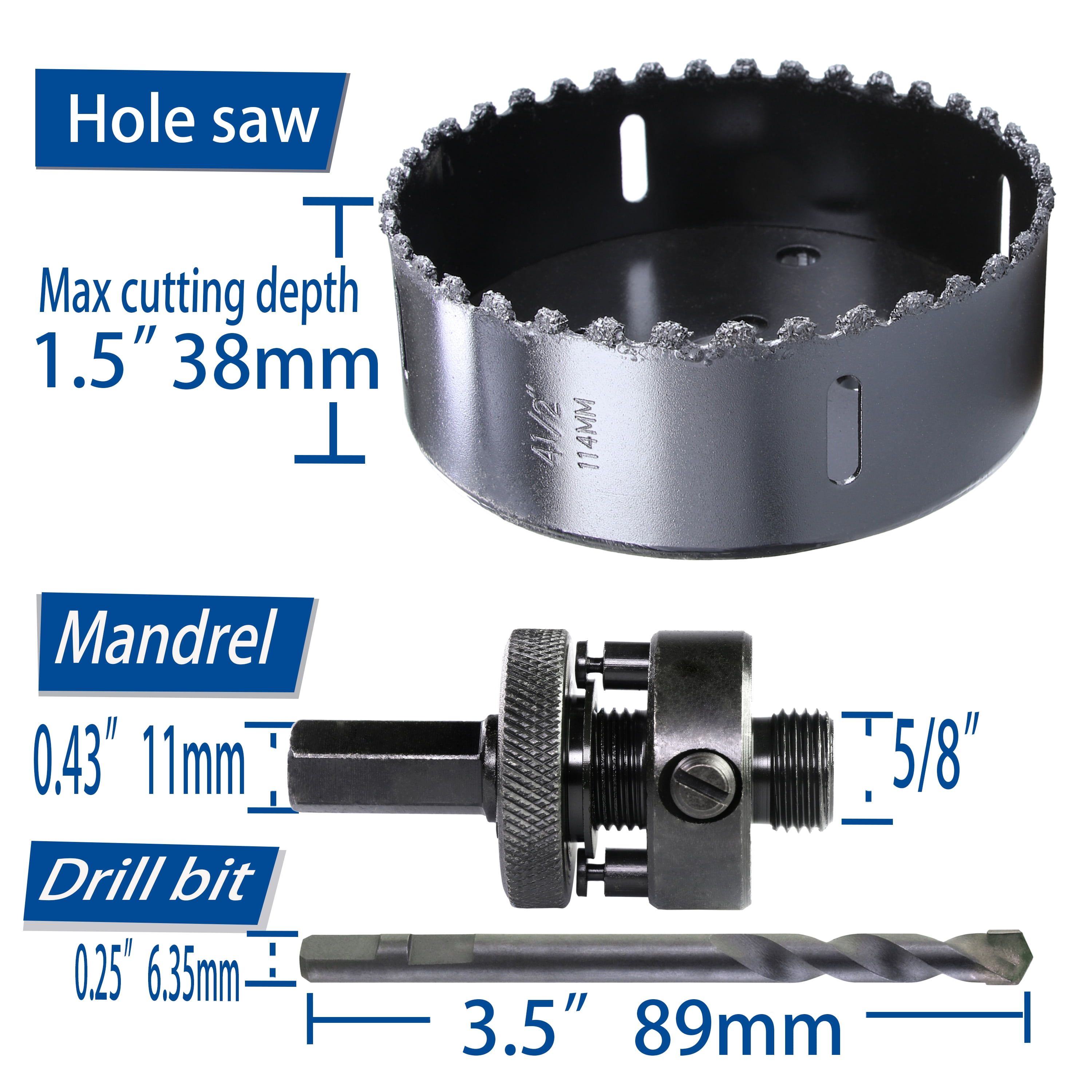 WOWSUPM 4-1/2"Carbide Grit Hole Saw Cutting Air Brick Stucco Hardy Plank Drywall Cement Board with Pilot Drill Bits Up to 3X Long Life
