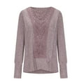 thumbnail image 6 of Diufon Knitted Tops for Women Trendy Lace Hollow Out Loose Long Sleeve Crewneck Shirts Casual Strip Blouse, 6 of 7