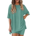 thumbnail image 2 of Bovxnpu Summer Casual Outfits For Women, 2 Piece Lounge Sets, Women's Summer Solid Color Round Neck Five Quarter Sleeved Top+shorts Pants Two-piece Set XXXXL, 2 of 9