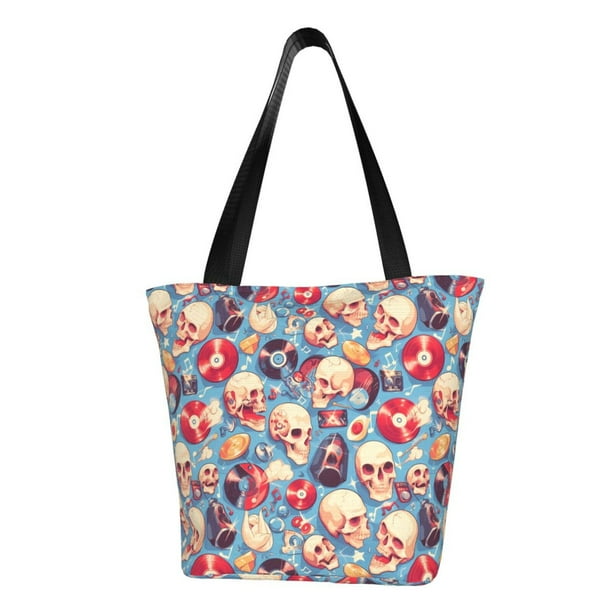 Easygdp music Skull record Retro Bolso de Hombro para Mujer, Bolso Bandolera y Cartera de Mano Elegante para Uso Diario