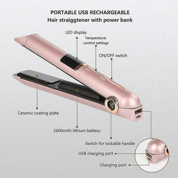 2 In 1 Usb Cordless Mini Hair Straightener And Curling Iron Professional Ceramic Hair Straightener white