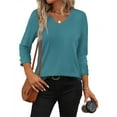 thumbnail image 4 of Bovemsi Womens Tops 3/4 Length Sleeve V Neck Casual Tunic Tops Basic Shirts Loose Fit Blouse, Blue Women's Summer Short Sleeve T-Shirts, M, 4 of 5