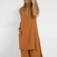 thumbnail image 6 of Atogsazn Women's 2PC Linen Set Casual V Neck Cami Tank Top Wide Leg Pants Outfit Loose Set 2025 Fashion Brown S, 6 of 9