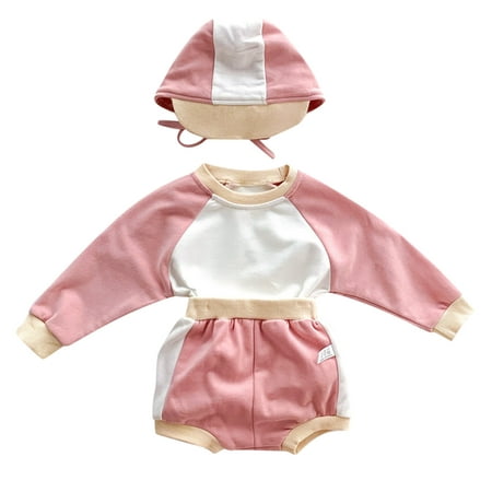 

TAIAOJING Toddler Baby Boy 2 Piece Outfit Girls Long Sleeve Patchwork Sweatshirt Blouse Tops Sport Shorts Pants With Hat Set 3PCS Casual Joggers Clothes Set 18-24 Months