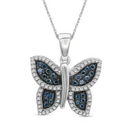 JEWELEXCESS 1/2 Carat Blue & White Diamonds Butterfly Pendant in Sterling Silver