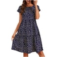 thumbnail image 2 of Liquidation d'Été 2025! Robe d'Été en Liquidation pour Femmes, Mode Femmes Imprimé Floral Manches Courtes Robe Confortable Col Rond Tenue de Vacances d'Été Élégante Robes à Volants Florales, 2 of 4