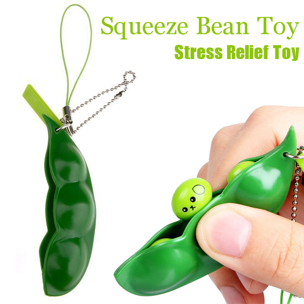 Funny Squeeze-a-Bean Stress Relief Hand Fidget Toys Keychain for Kids Adult 
