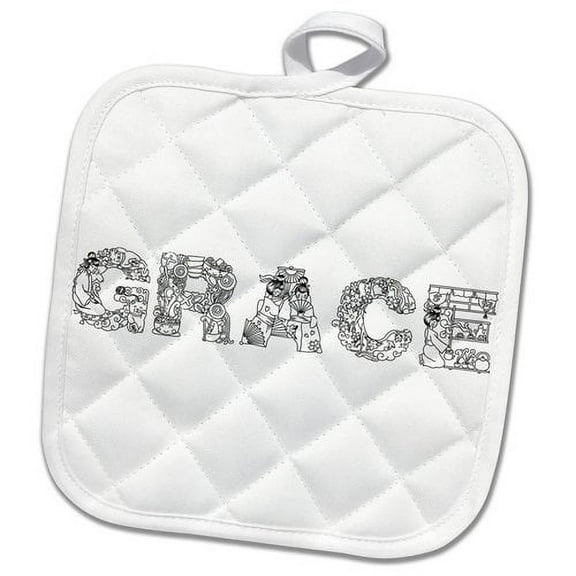 3dRose, Grace - beautiful decorative text on white, 8x8 Potholder