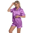 thumbnail image 6 of DAKIMOE Womens Silk Pajama Sets Satin Pajamas for Women Set Short Sleeve Shirt with Shorts 2 Piece Pjs Sets Soft Silky Sleepwear Nightwear Button-Down Loungewear S-XL, 6 of 10