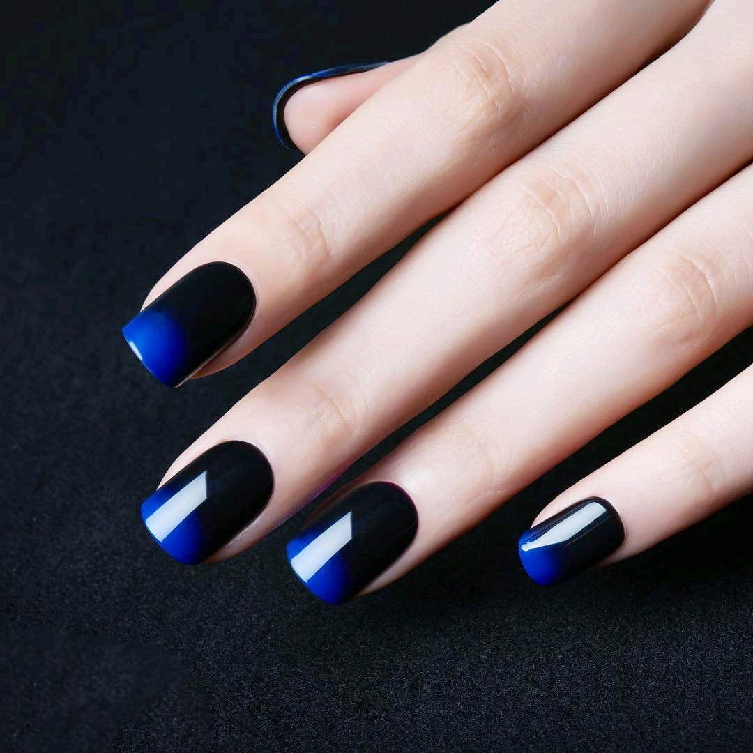 Amazon.com: morily Black Square Press on Nails Medium Length, Blue  Butterfly Design Fake Nails with Top Coat Long Glossy Acrylic False Nail  Tips Artificial Full Cover Stick on Nail Art for Women (