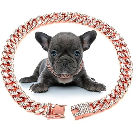 Shukong Dog Chain Diamond Collar Wal Metal Chain Collar with Design Secure Buckle  Pet Collar Jewelry Accessories for Small Medium Large Dogs s (Gold  14 Inch)
