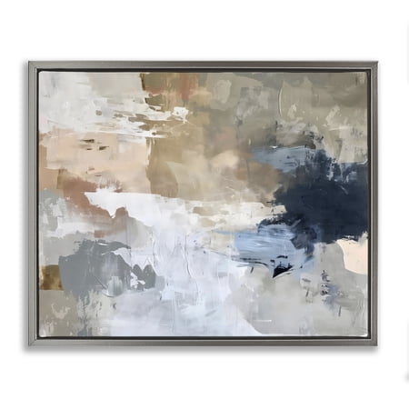 Stupell Industries Abstract Earthy Brushstrokes Abstract Painting Gray Floater Framed Canvas Art Print Wall Art 31 x 25