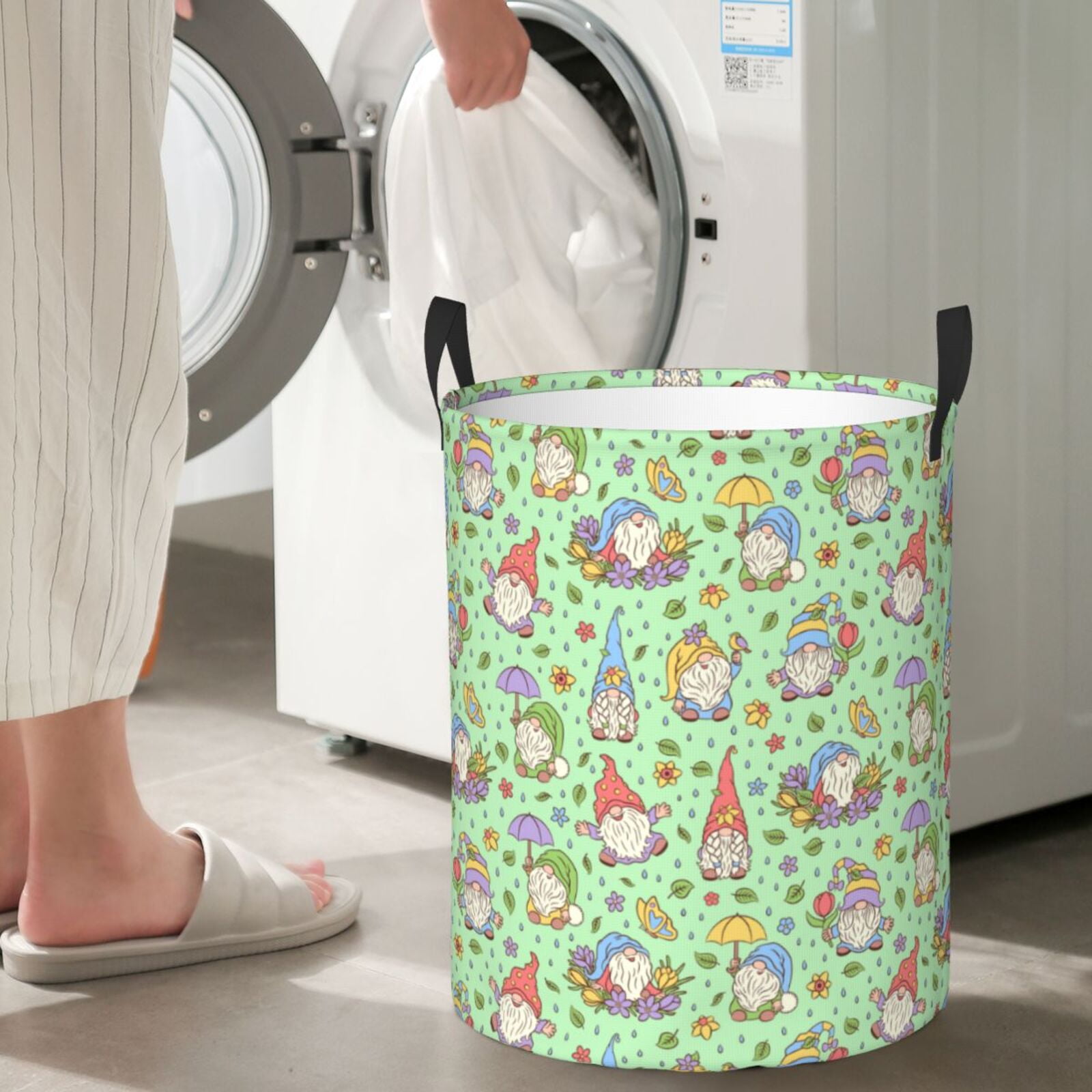 Large Laundry Basket with Handles - Spring Gnomes Kids Baby Dirty Clothes Laundry Hamper for Bedroom Aesthetic