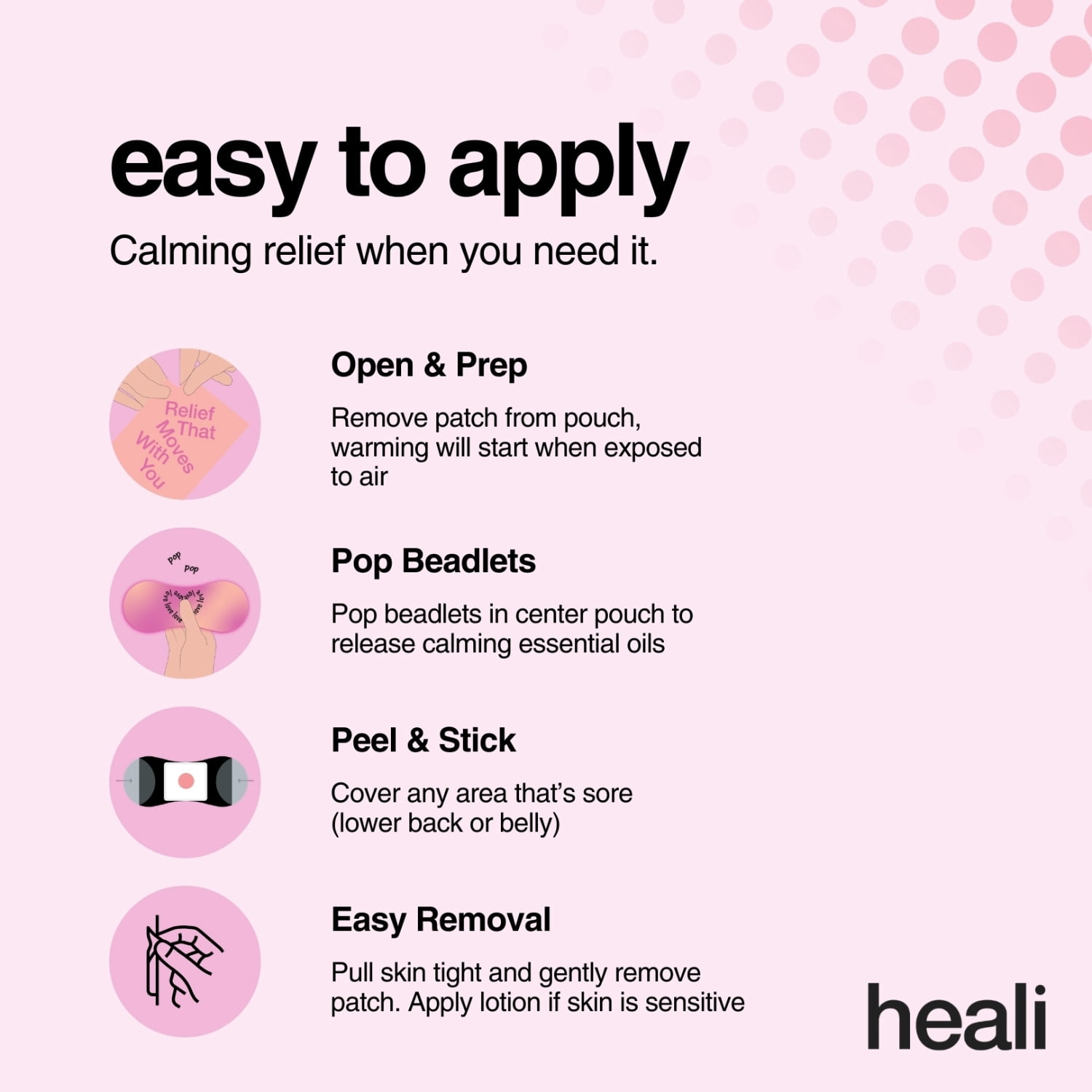(4 pack) Heali Women Heat Patches, Pain Relief for Menstrual and Muscle Aches, 3 Count