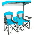 thumbnail image 2 of Costway Silla De Camping Doble Con Dosel Ajustable Y Desmontable, Silla Plegable Para 2 Personas Al Aire Libre Con Mini Mesa, Bolsa Refrigeradora, 1 Bolsillo Frontal Y 2 Portavasos, Playa, Viajes, 2 of 4
