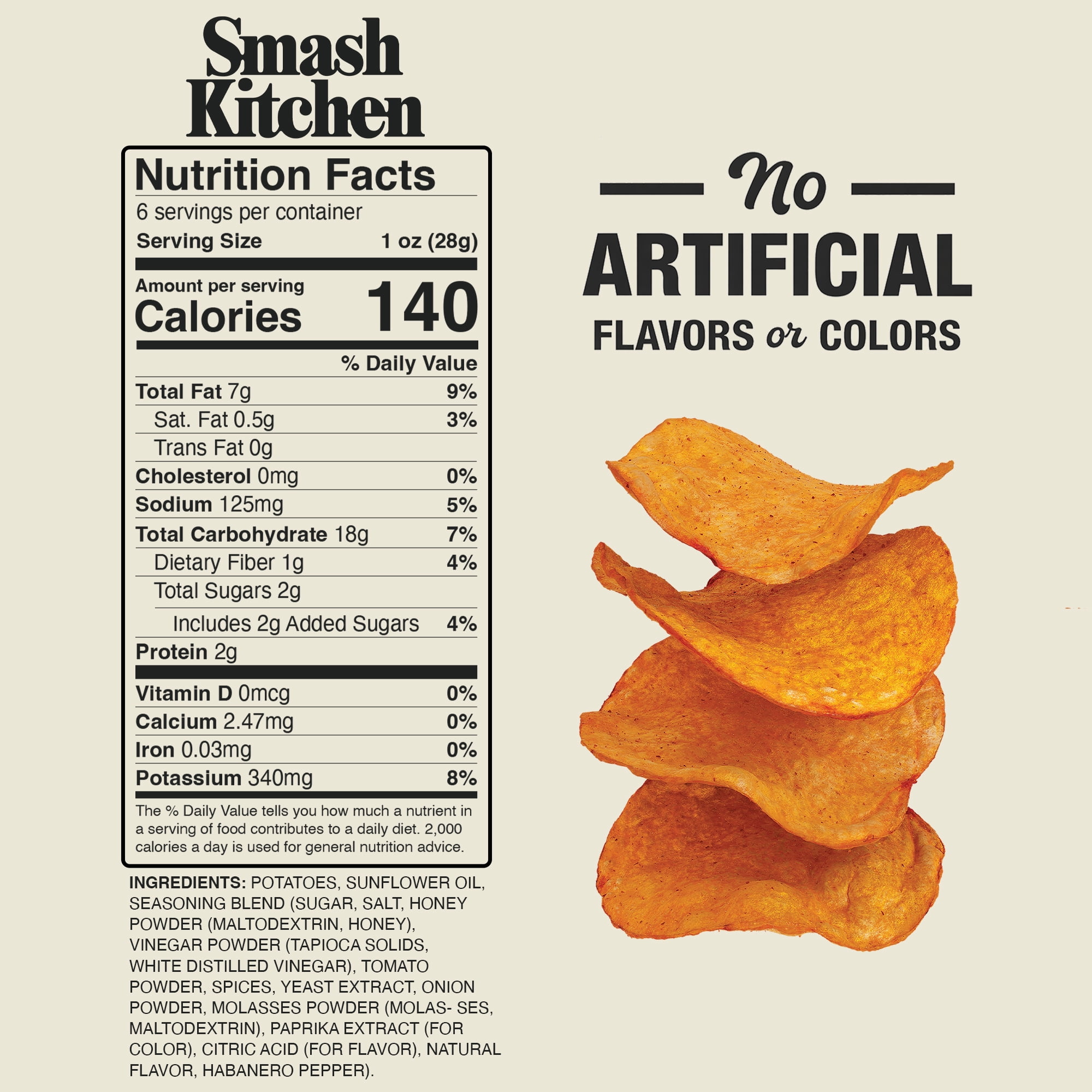 (6 pack) Smash Kitchen Hot Honey BBQ Non-GMO Kettle Chips, 6 oz