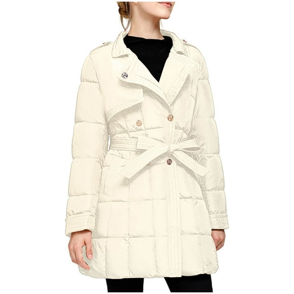 Yangnuo Womens Fashion Warm Lapel Coat Puffer Jackets 2025 Fall Winter Women's Standing Collar Solid Color Long Sleeved Belt Fashionable Jacket