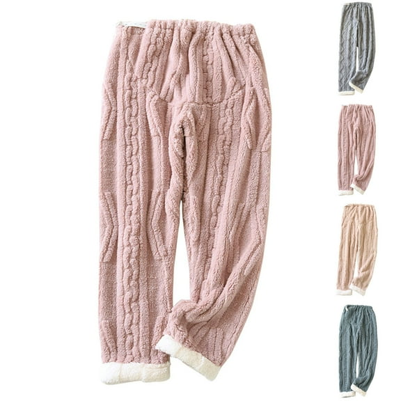 HaiMao Flower Textured Plush Pajama Pants Clearance Maternity Women Fuzzy Pregnancy Pj Bottom Over Belly Adjustable Elastic Waist Pant Pink 10(XL)