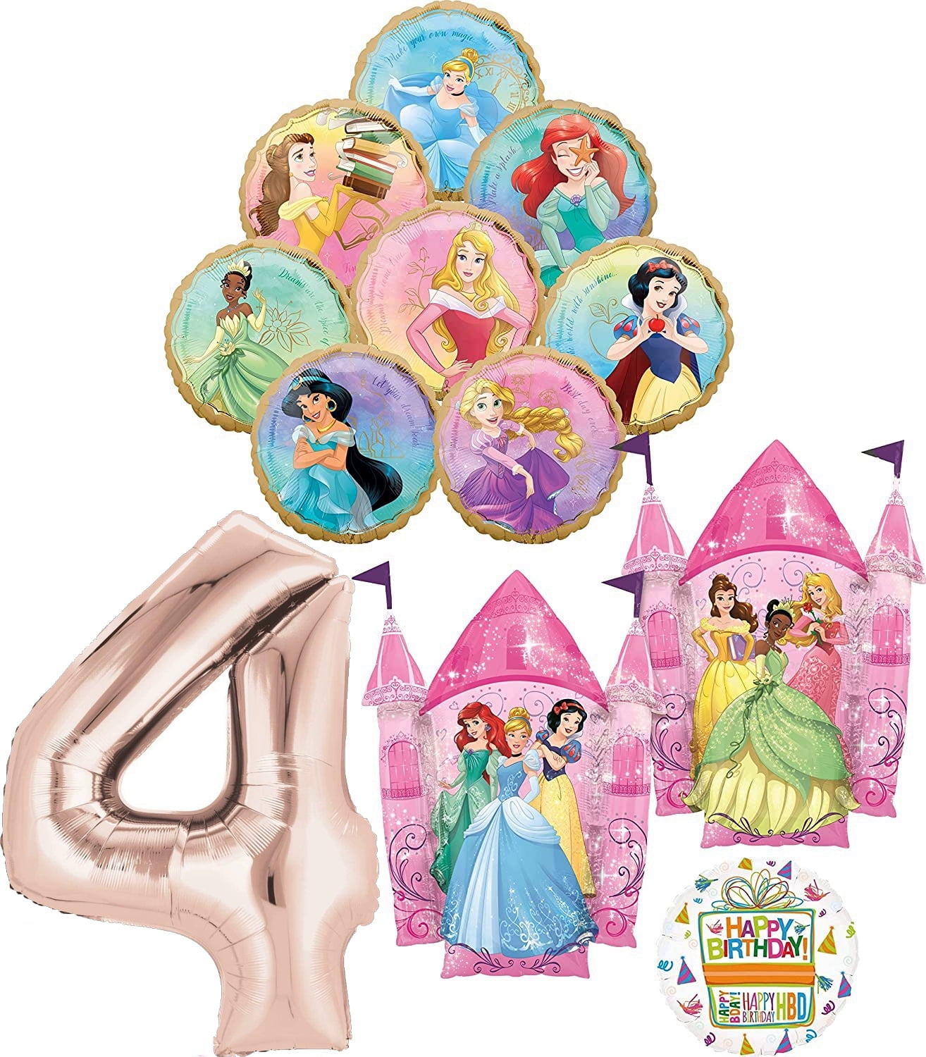 Disney Princess Party Supplies 4th Birthday Balloon Bouquet Decorations with 8 Princesses - Walmart.com