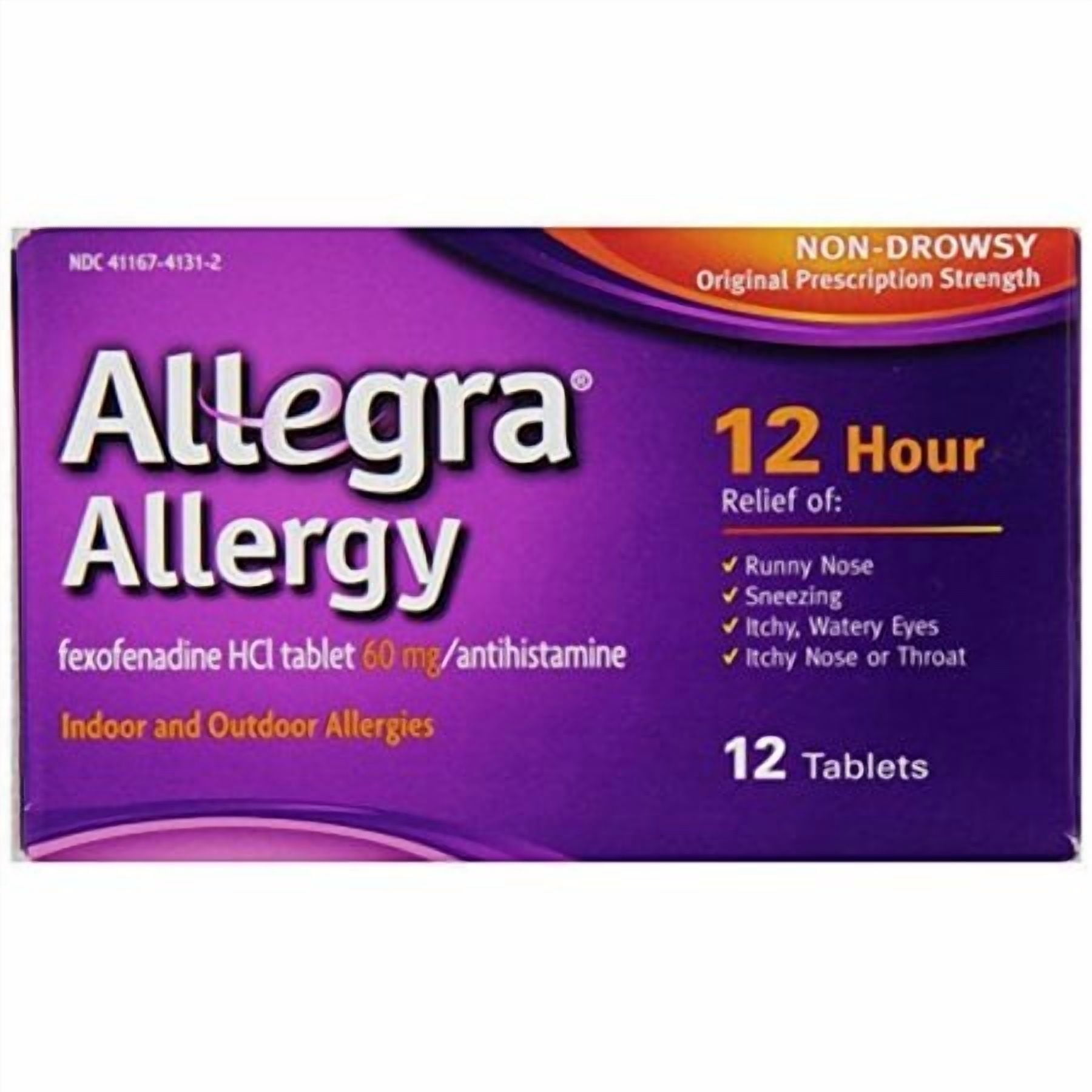 Allegra Adult 12 Hour Allergy Relief, Fexofenadine HCI Tablet 60 mg / Antihistamine, For Indoor & Outdoor Allergies, 12 Ct