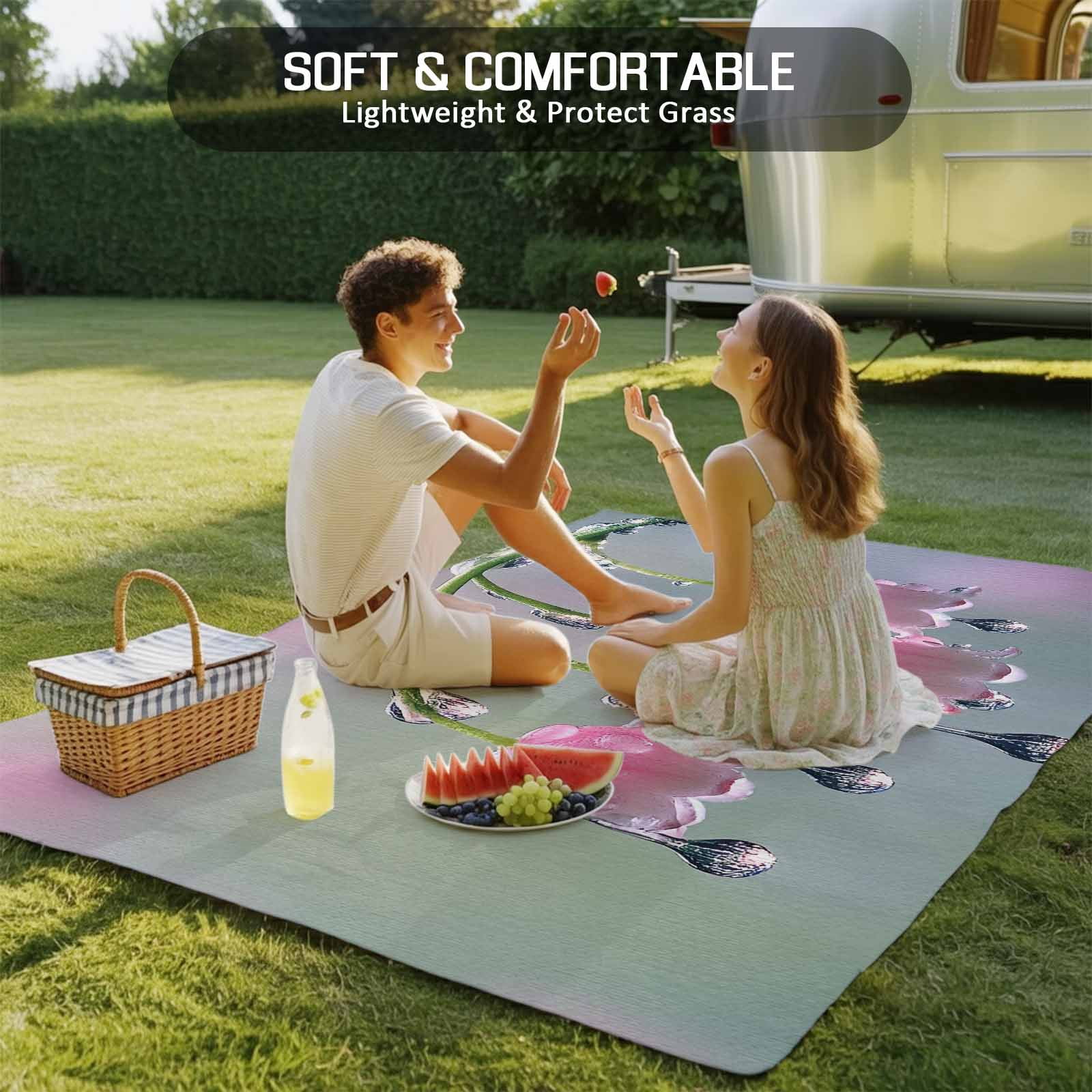 Outdoor Rug 5x8ft Lily Of The Valley Large Area Rug Pink Flower Indoor Outdoor Carpet Outdoor Rugs Mats for Patio Camping,RV,Front Door, Outside Decor
