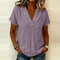 thumbnail image 2 of ClodeEU Women's V Neck Peter Pan Collar Short Sleeve Top ,Solid Color Casual Blouse Purple,Women's Plus S, 2 of 8