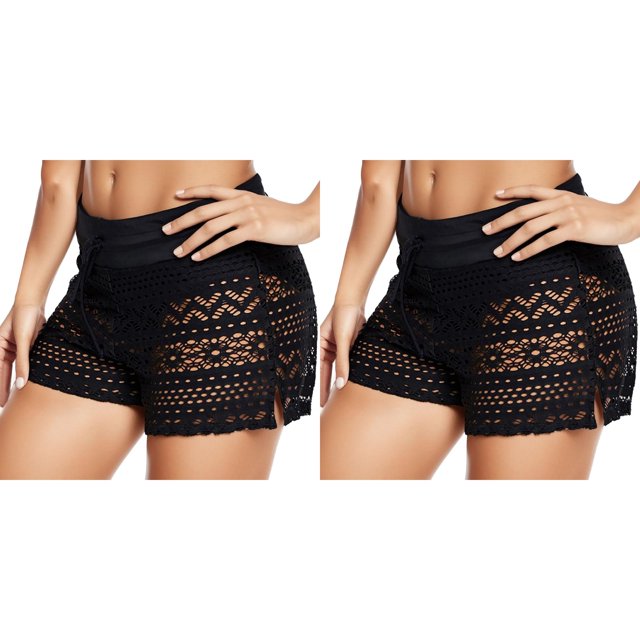 (2-Pack) Rinsvye Ladies Shorts Lace Spring Plus Size Bathing Suits for Women Bikini Swimming Shorts Ladies Shorts Bikini Bathing Suits for Women Two Cute Black Plus Size Swimwear
