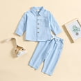 thumbnail image 2 of HAPIMO 2pc Outfits Toddler Boy Newborn Baby Girls Style Hooded Stitching Striped Pullover Solid Color Trousers Suit Warm Sweatshirt Pocket Round Neck Lovely Blue 2Y, 2 of 3