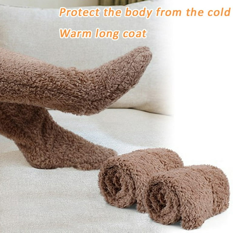 Penkiiy Over Knee High Fuzzy Socks Plush Slipper Stockings Furry Long Leg  Warmers Winter Home Sleeping Socks Leg Warmers for Women Brown 