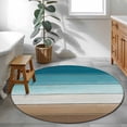 thumbnail image 5 of Turquoise Brown Round Rug 3ft Area Rug Washable Soft Non-Slip 3' Circle Low Pile Rugs Farmhouse Retro Wooden Grain Striped Carpet for Bedroom Living Room Entryway Home Office Dining Room, 5 of 6