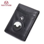 Genuine leather airtag wallet men's access control card holder retro crazy horse leather business card ID holder cowhide card holder
