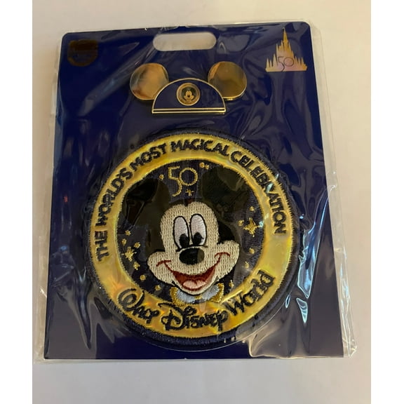 Disney WDW 50th Celebration Mickey Patch and Mickey Ear Hat Pin New with Card