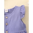 thumbnail image 5 of Chollius Baby Girl Casual Dress, Round Neck Fly Sleeve Solid Color Button High Waist One Piece Skirt, 5 of 9