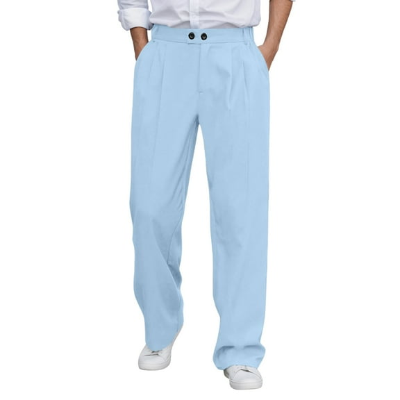 Gyexs Chinos Pants Men Cotton Expandable Waist Suit Pleated Front Slacks Casual Expandable Waist Suit Pants Formal Clothing Blue, Szie XXL