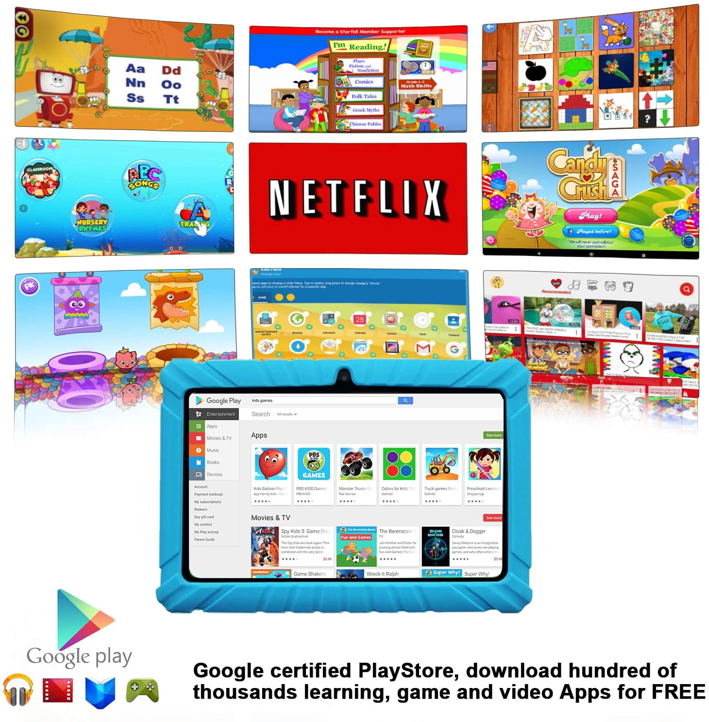 Contixo Kids Tablets Bundle, 7-Inch Android Tablet with Headphones and Sleeve Case, 32GB, Blue