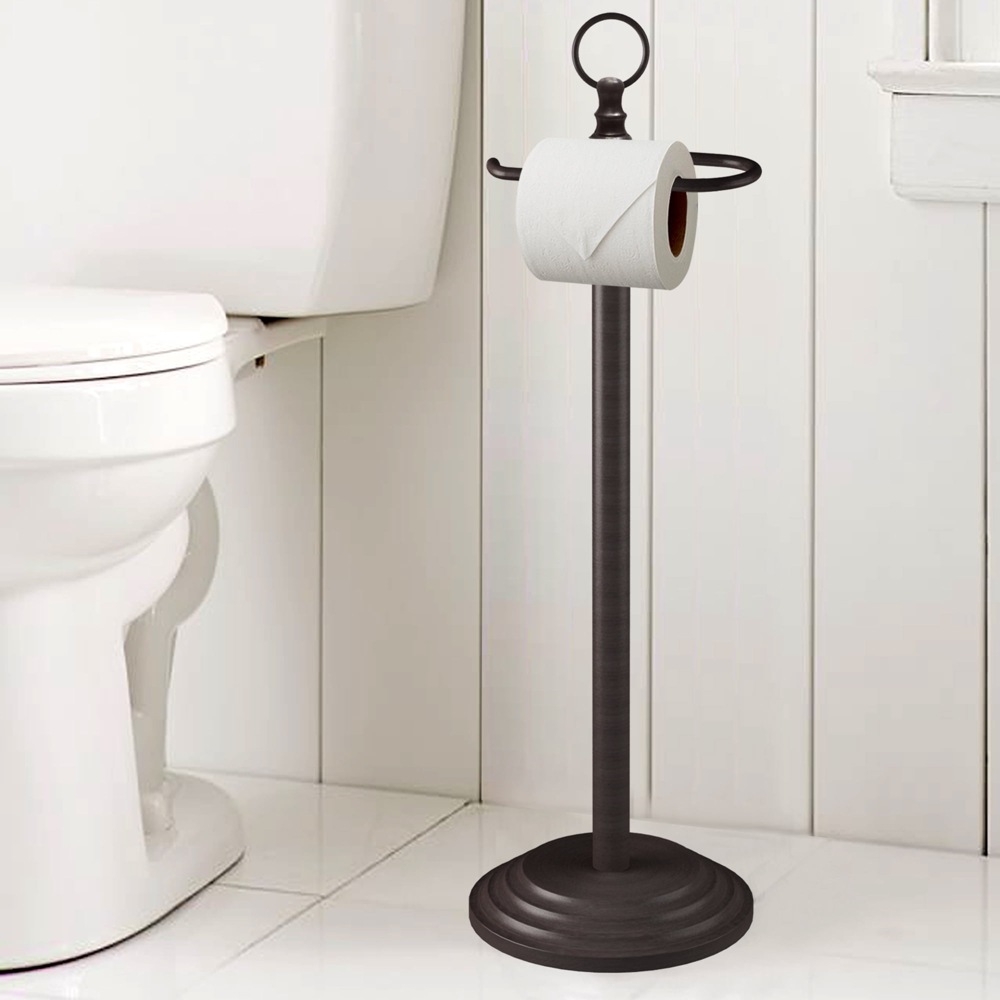 nu steel Stainless Steel Freestanding Toilet Tissue Paper Roll Holder & Dispenser for Bathrooms & Storage, Oil Rubbed Bronze TGORB13H