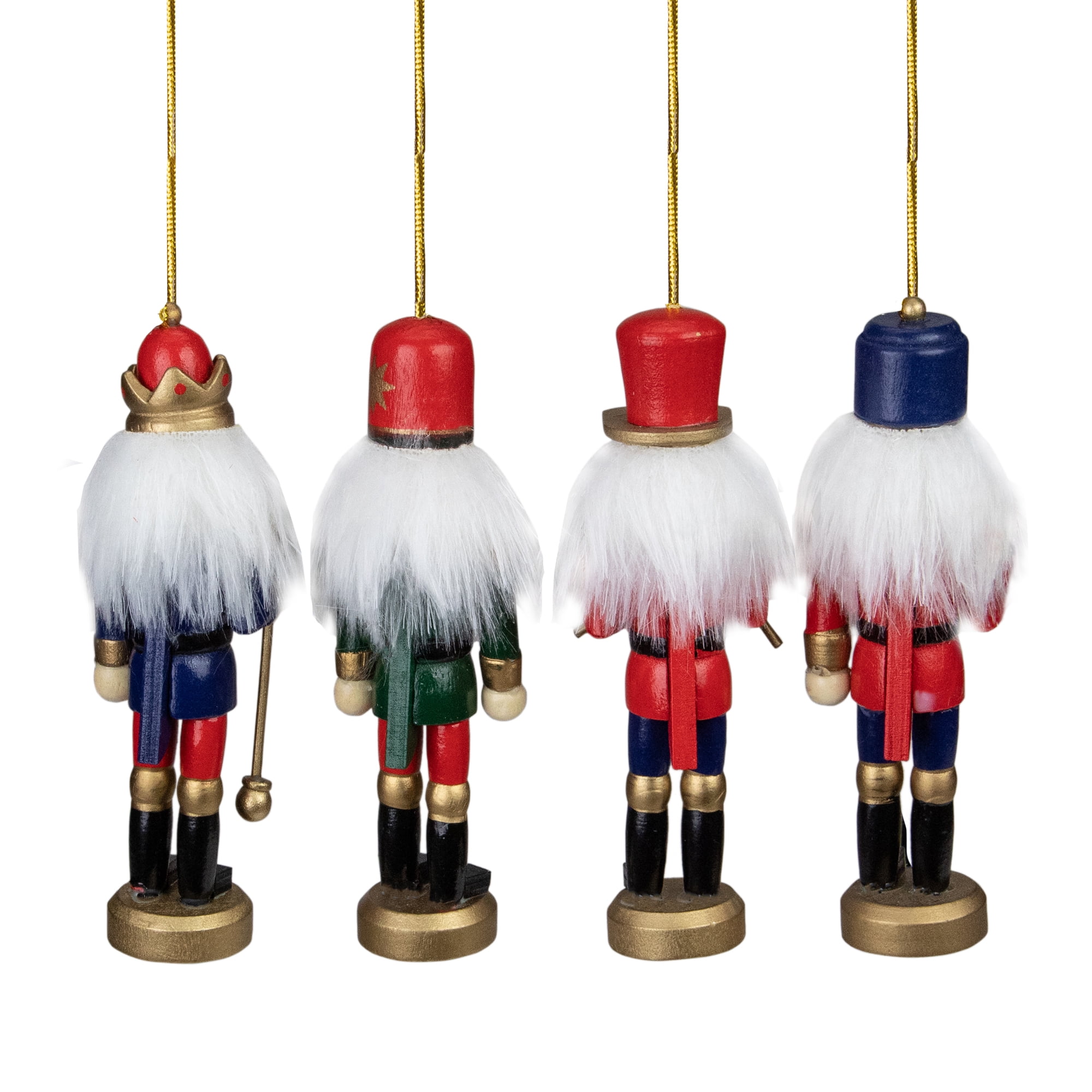 Pack of 4 Red Blue and Green Decorative Wooden Christmas Nutcracker Ornaments 5"
