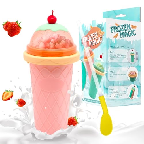 Slushie Cup, Smoothie Cups with Lids & Straws, Slushy Cup for Juices, Milk and Ice Cream Make, Portable Frozen Magic Slushie Cup Maker for Kids, Friends and Family (Pink)
