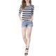 thumbnail image 2 of Camiseta básica de ajuste slim con cuello redondo y mangas de codo para mujeres INSPIRE CHIC, camiseta impresa casual 3XL blanca y azul oscuro, 2 of 7