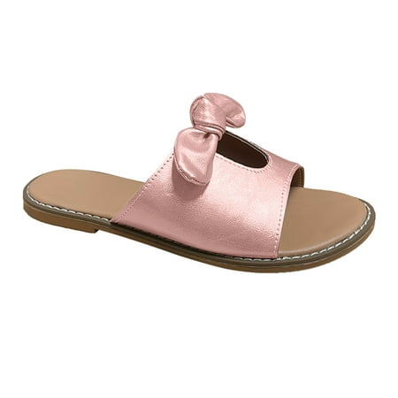 

Womens Slippers Summer Womens Ladies Flat Bowknot Hollow Peep Toe Slip On Slippers Beach Shoes