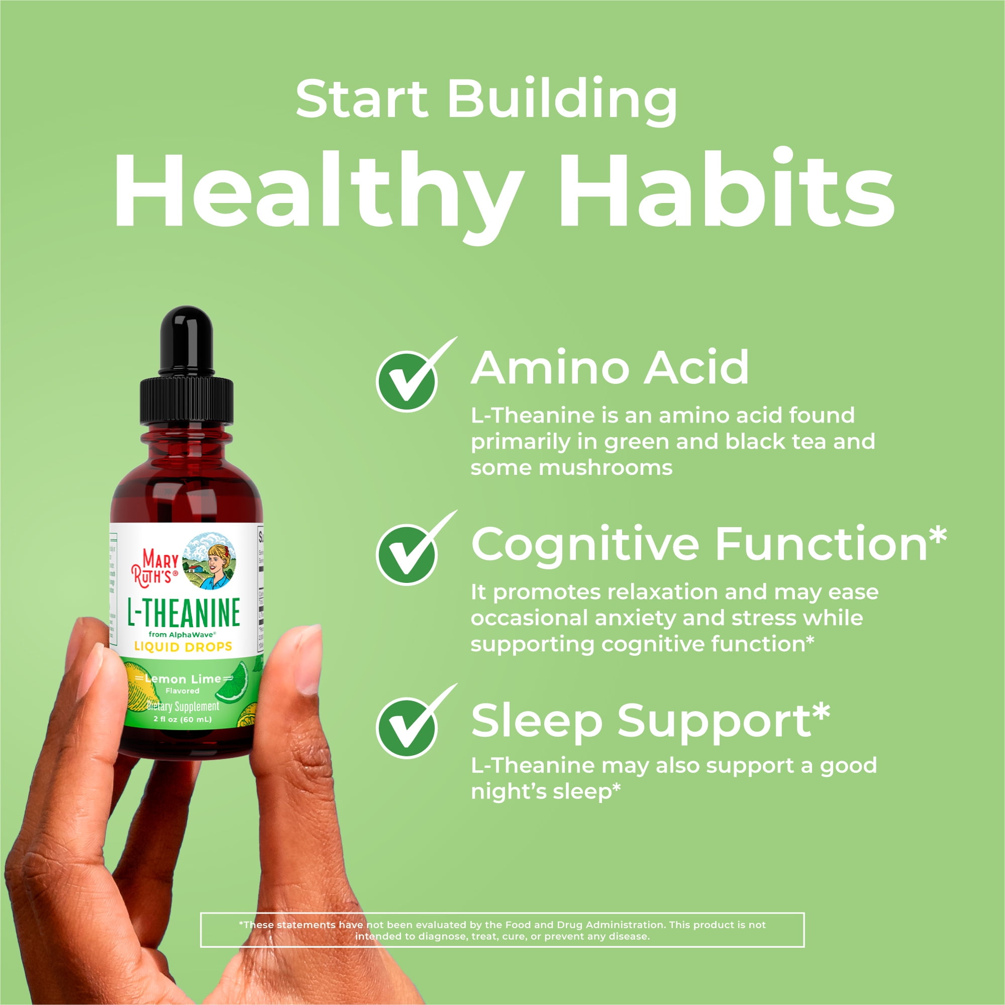 MaryRuth Organics - Brandclub - MaryRuth's L-Theanine 200mg Liquid Drops  Stress Relief Vegan Supplement 30 Servings