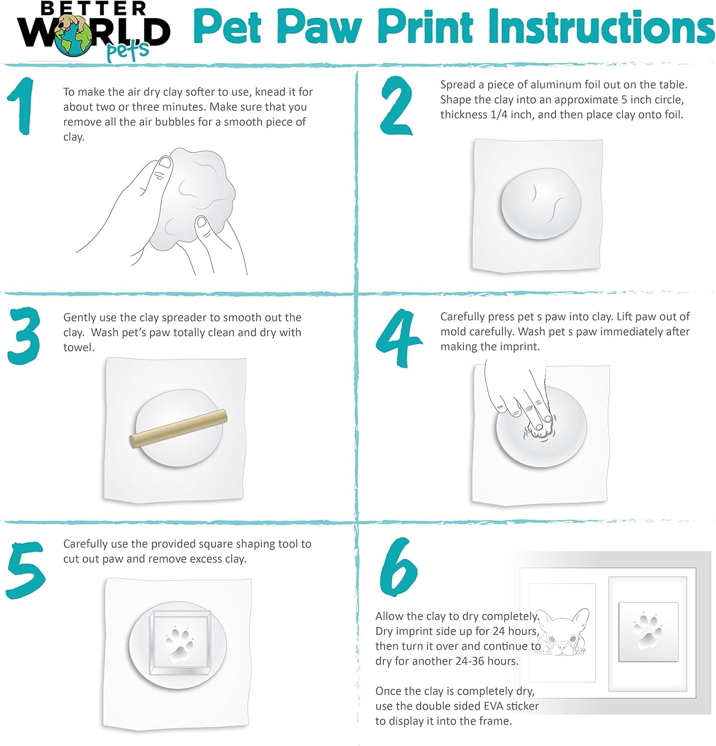 Better World Pets Pet Memorial Frame with Clay Paw Print Kit - Holds 4x6 Photo, Gray
