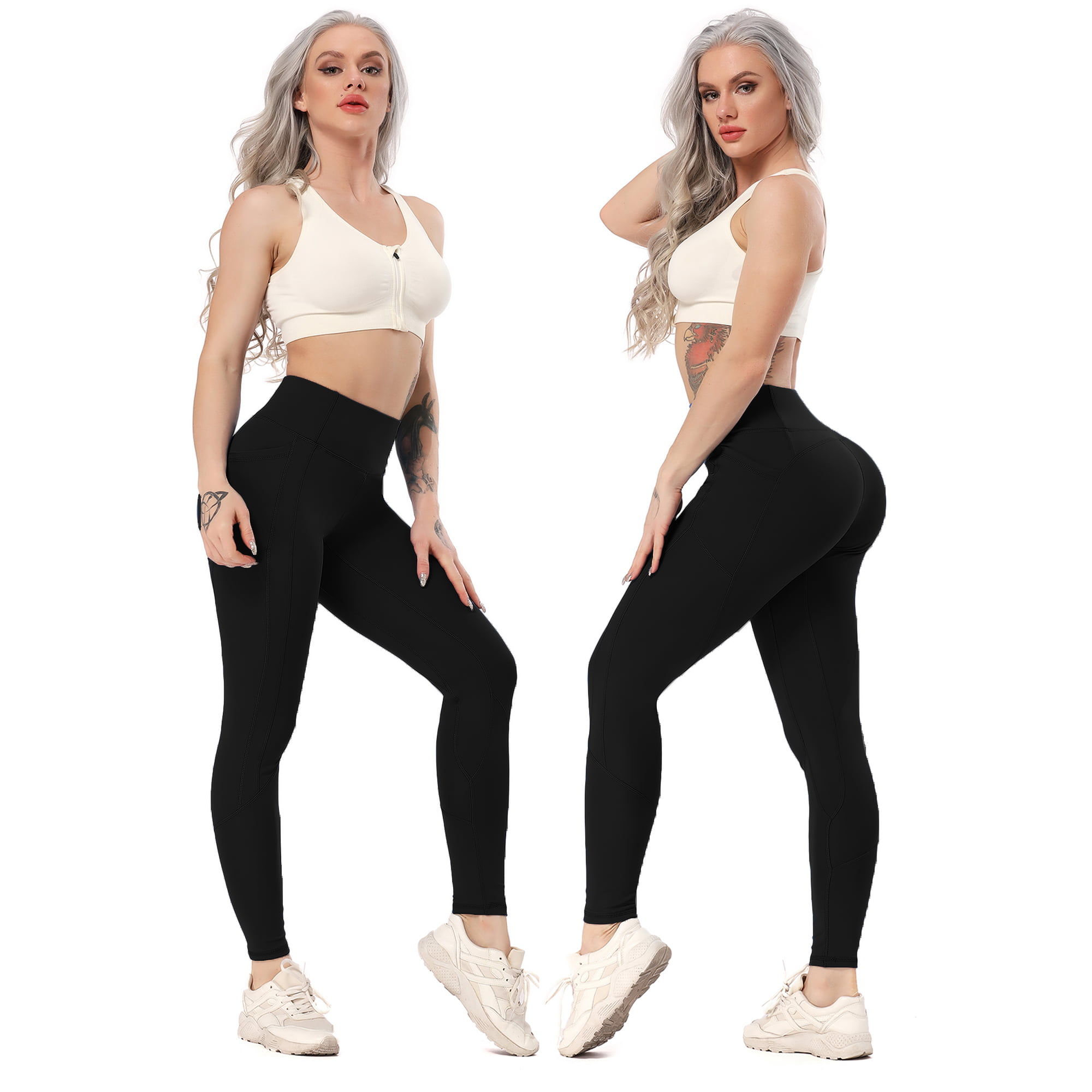 Kiyotoo Yoga Pants for Women High Waist Tummy Control Non See-Through Workout Pants with Side Phone Pocket Yoga Capris 