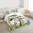 thumbnail image 4 of Manfei Jungle Animal Teens Full Size Comforter Sets, Kawaii Lion Elephant Zebra Bedding Comforter Set, Cartoon Wildlife Reversible Bedding Sets, Microfiber Bedroom Decor, 3 Pieces, 4 of 9