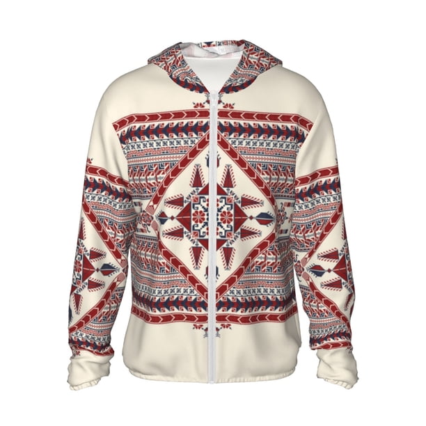 Balery Fashion Tatreez Sudadera ligera de manga larga con capucha y protección solar UPF 50+ para hombre y mujer, ideal para pesca y running-X-Large