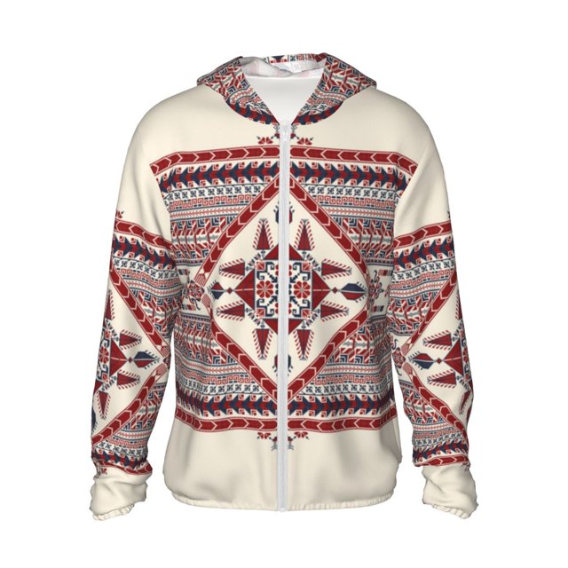 Fotbe Fashion Tatreez Chaqueta con Protección Solar UPF 50+ para Hombre y Mujer, Camisa con Capucha y Bolsillos-X-Large