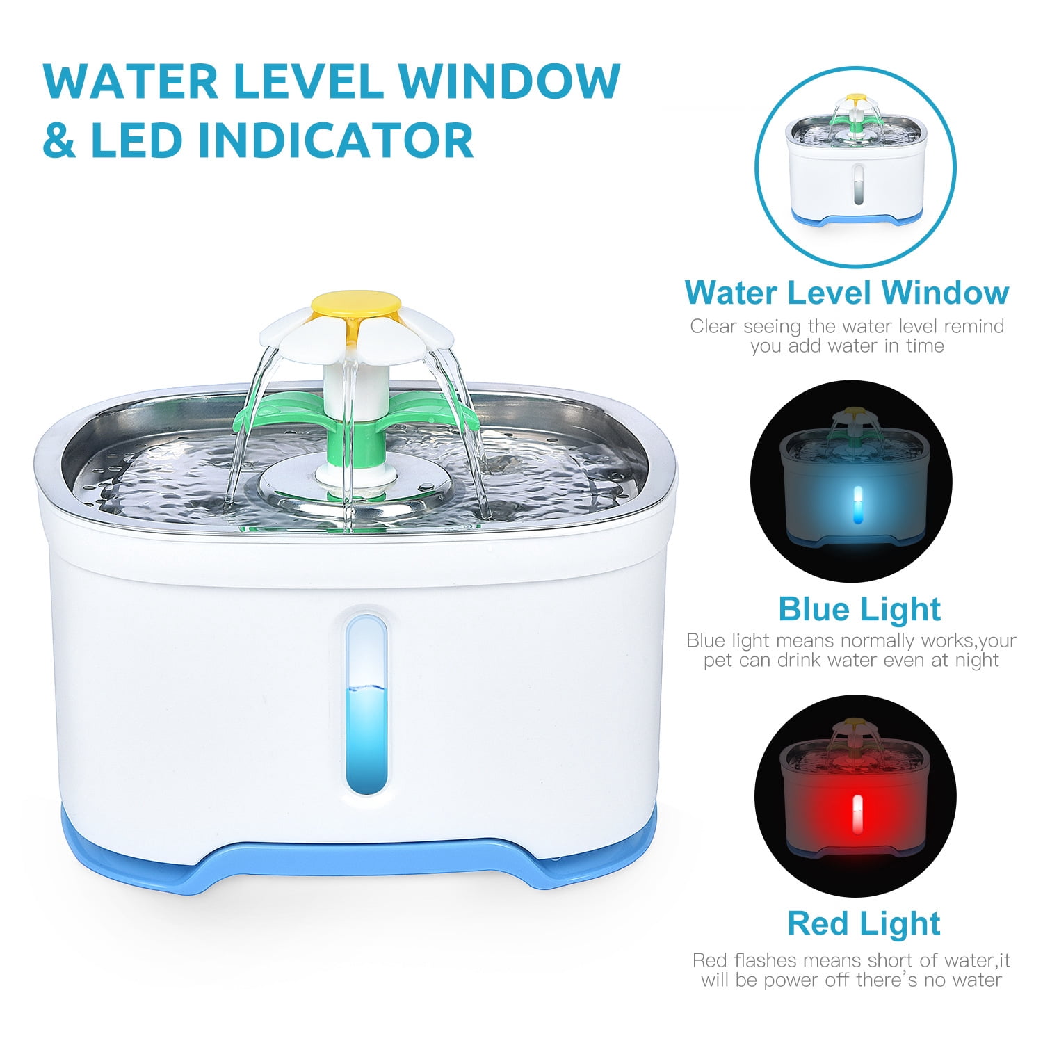 Cat Water Dispenser, Stainless Steel Smart Pet Water Dispenser Water Dispenser Recirculating 85oz/2.5L Automatic Water Dispenser (European Standard)