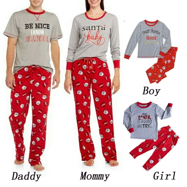 FOCUSNORM Christmas Family Matching Pajamas PJs Set Xmas Santa
