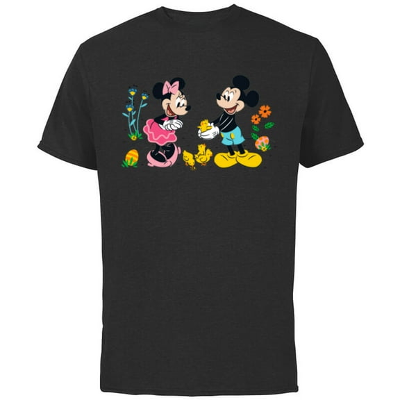 Disney Mickey and Minnie Mouse Springtime Easter - Short Sleeve Cotton T-Shirt for Adults - Customized-Black