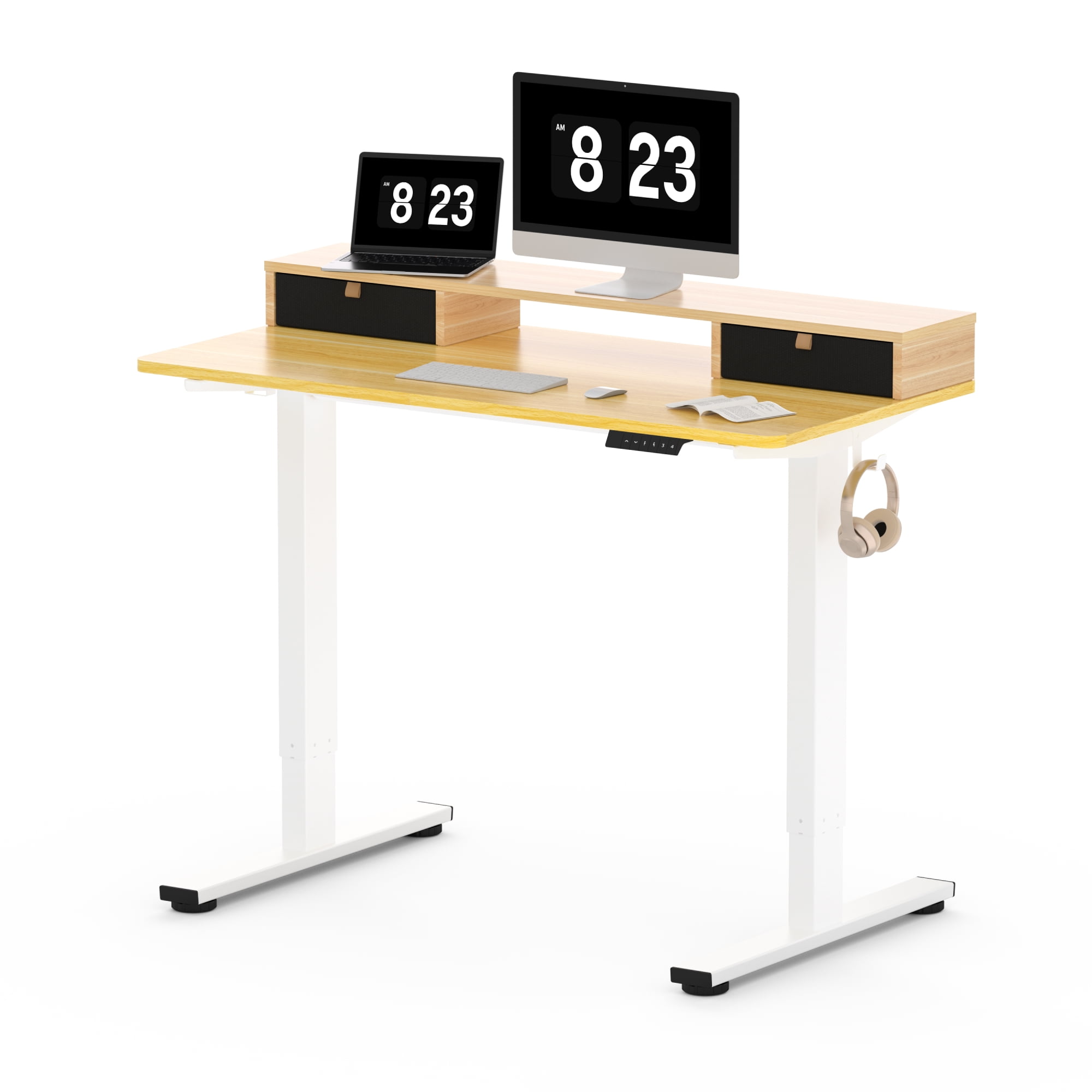 FlexiSpot 48"x24" Electric Standing Desk with One-Piece Desktop, 2 Removable Drawers, Headphone Hook, 4 Height Memory Presets, 250lbs Capacity Ergonomic Sit Stand Desk with Monitor Stand